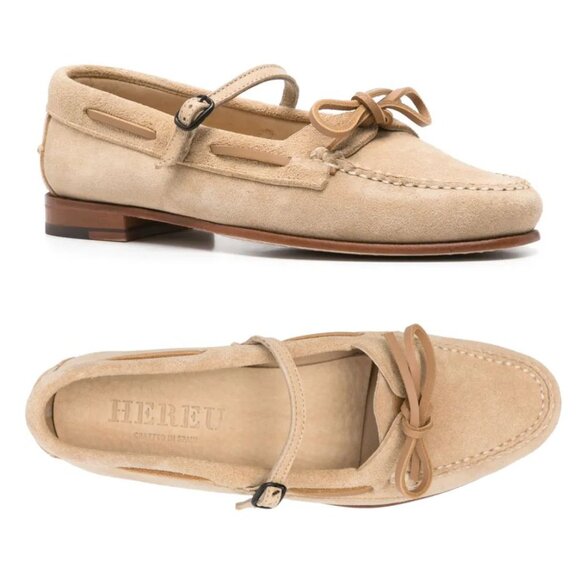 HEREU Lorea Moc Toe Lorea Mary Jane Loafers Size 10.5 41 Beige Suede NEW $470 - Picture 1 of 12